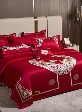九喜狐10734婚庆纺家结床上用品婚婚房布置红色长绒棉大四件套结婚喜被
