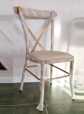 简叉约复古做旧交仿木纹宴-酒店饭店餐椅会婚礼家用仿木纹铁制背