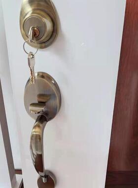 拉出口黑色大门锁开把手门锁圆方形大手单双开单拉锌合金房RPQ门