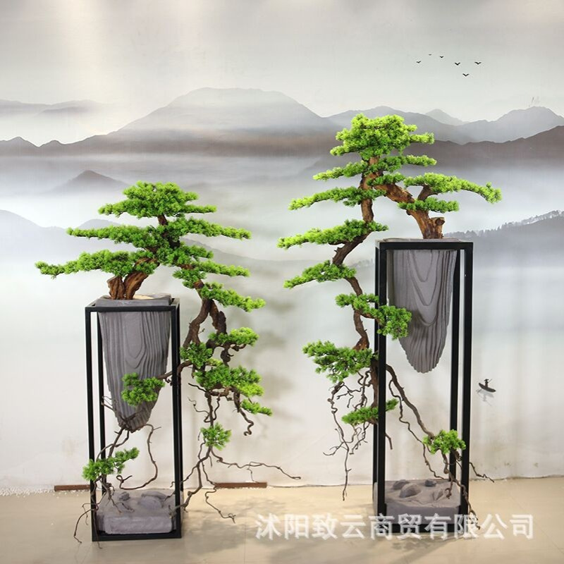 仿真松树大型落地崖柏酒店大堂家庭装饰摆放仿真迎客松罗汉松批发