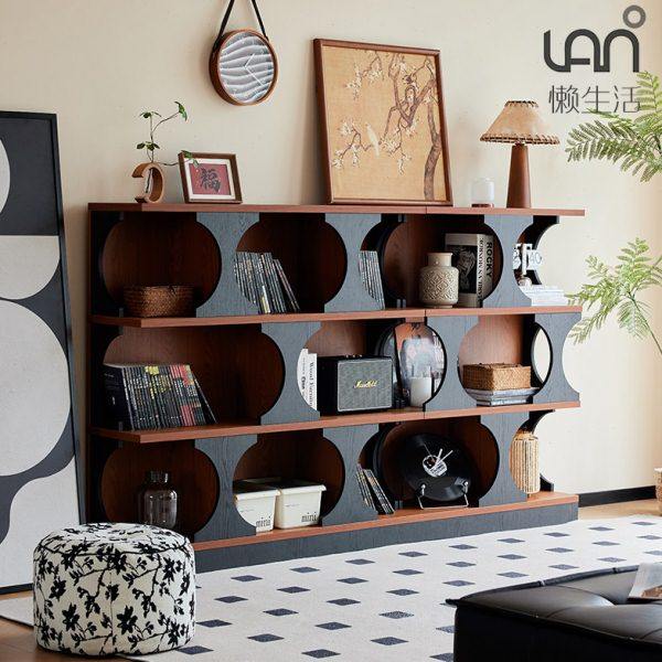 懒生活书架落地置物架异形组合书柜复古风矮客厅转角玄关展示架子