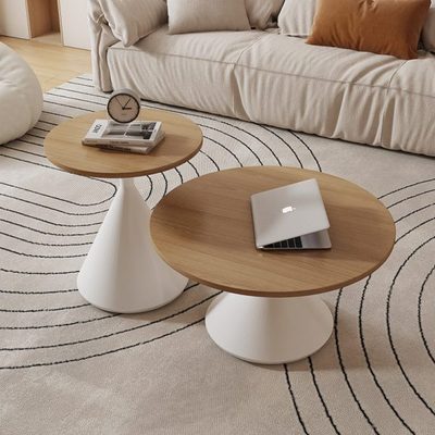 奶油风实木茶几家用客厅小户型圆形新款网红创意岩板可移动小桌子