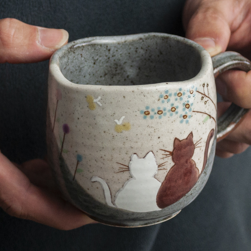 日本进口九谷烧花下相依马克杯金色花海陶瓷杯饭碗日式情侣对杯