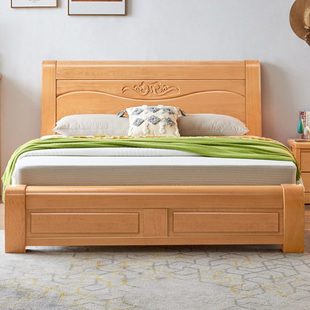 全实木榉木床双人床婚床主卧1.8米原木风大床榫卯结构加厚加粗床