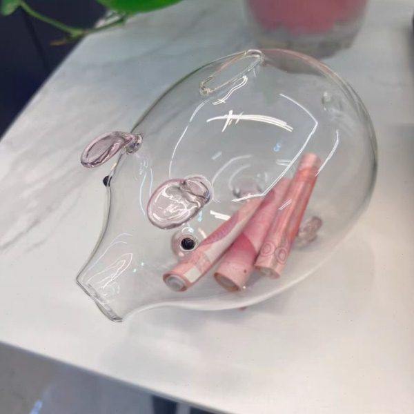 儿童小猪透明玻璃存钱罐储蓄理财只进不出男女孩生日礼物装饰摆件