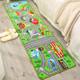 沙菲尔卧室儿童床边地毯地垫可机洗绿色锦纶印花美式 风格