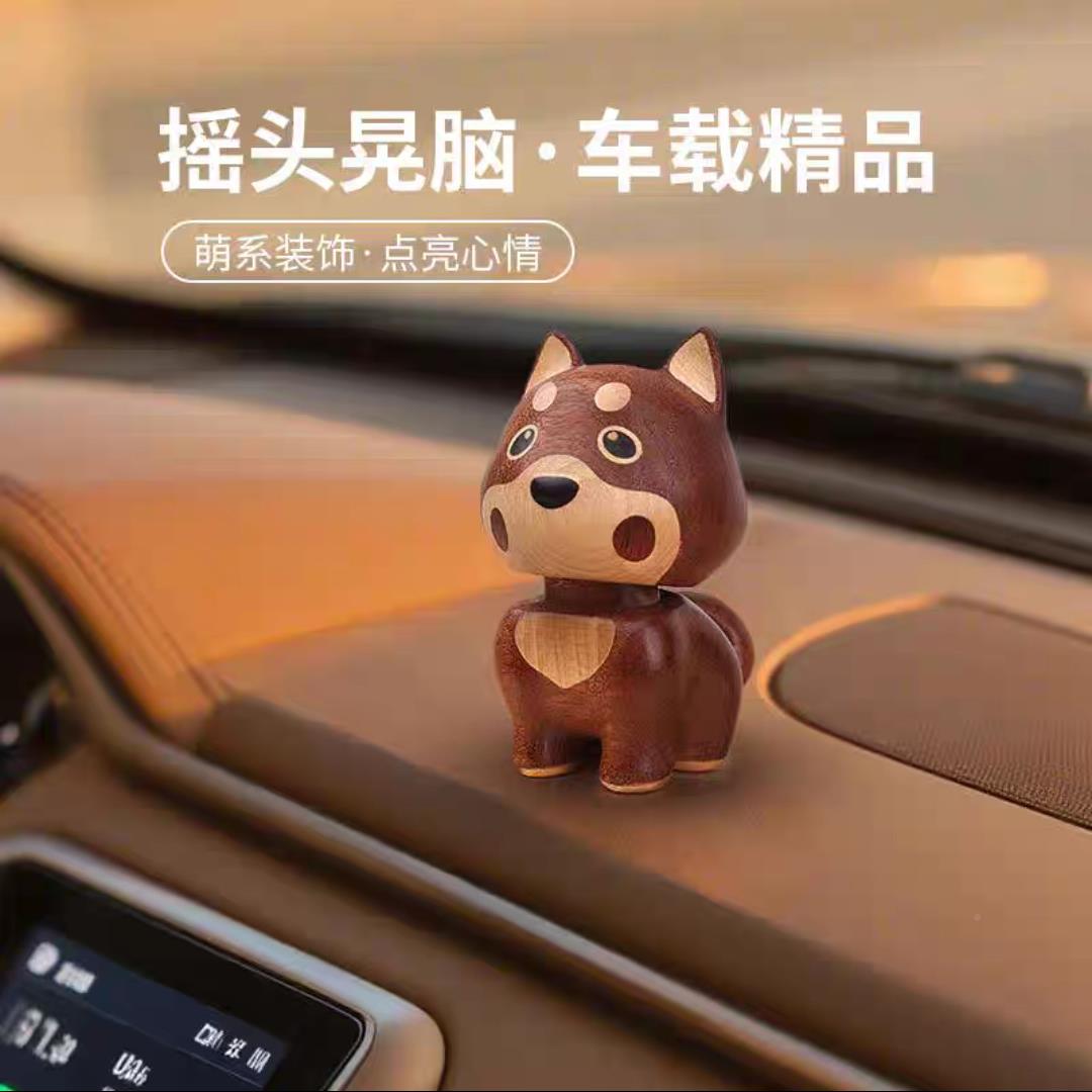 木刻摇头狗实意摆件雕木质可爱创车载解压客厅XMY0012送礼前台桌