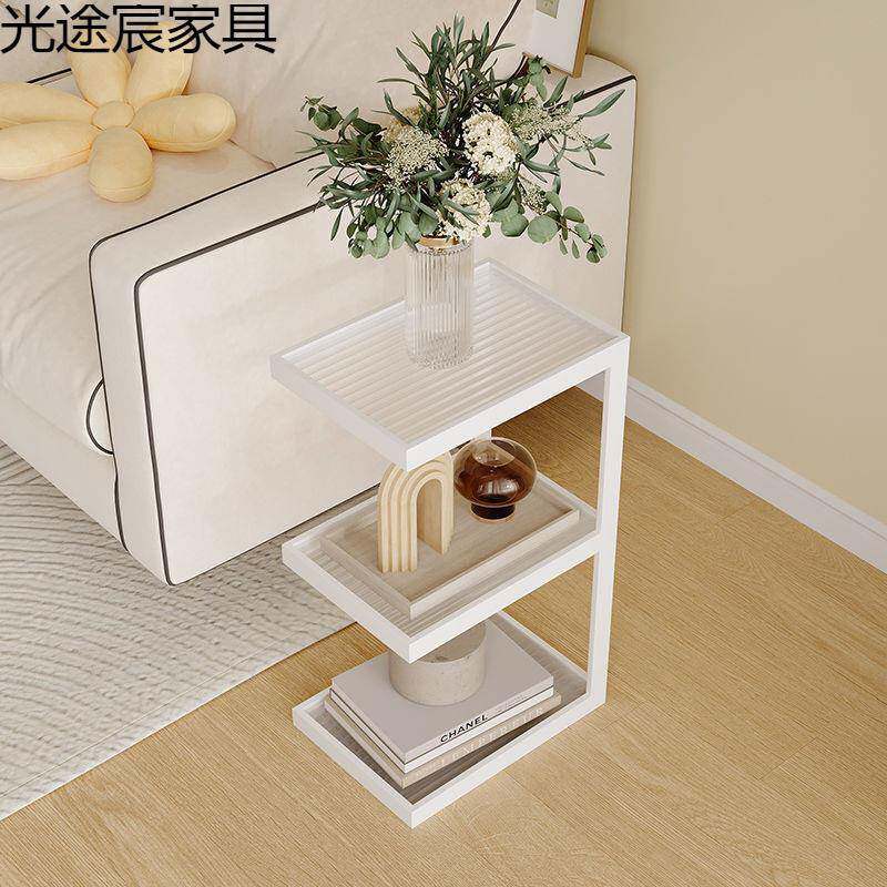 客6532厅沙发家用落置地物架极窄头柜轻奢置物架边几玻奶床油风璃