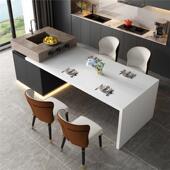 带岛桌台餐一体错位伸缩水槽小01户型开放式 厨台房倒加餐桌岩板吧