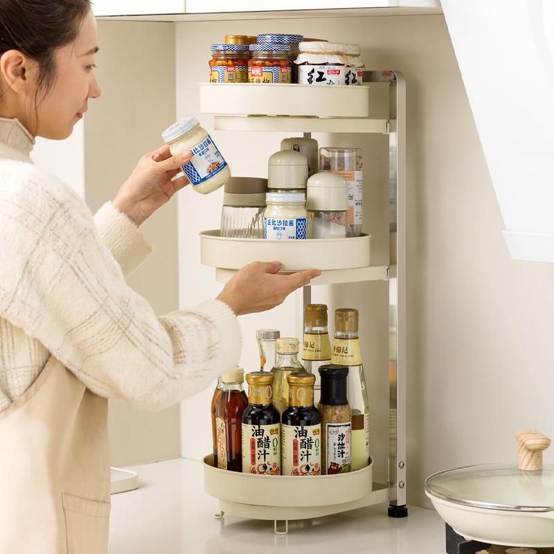 AL厨房调料置物架盐酱醋调盒味料品F7776799瓶9罐旋收纳转台面不