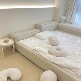 DINGYaI凯里榻t米落地床主AXE卧床奶油风地榻台床bxer豆腐块床矮