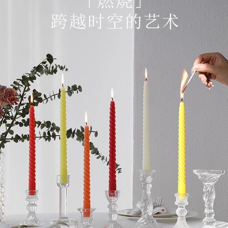 彩色杆扭螺F976JT69旋长蜡无烛家用烟无味结婚扭烛光晚餐烛台氛围