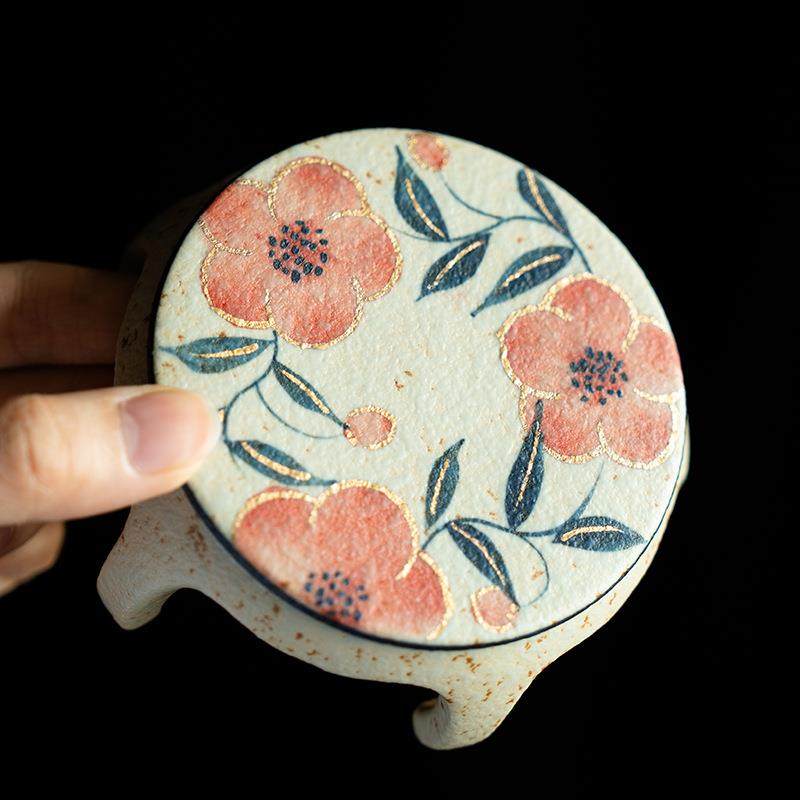 置中式青花火石茶红陶瓷创意纯手TD-2316绘桃花矮凳盖茶垫防家用,餐饮具,整套茶具,淘宝优惠券,粉丝福利购,淘宝优惠卷