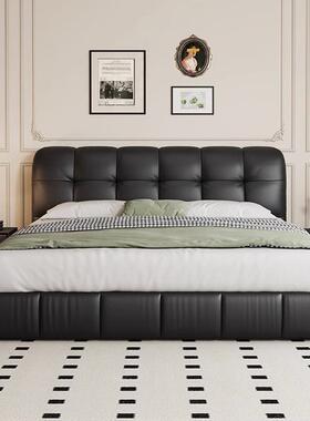 DUX黑色油皮床奶风朵床网红泡床小户型储云物床现芙代简约榫卯结