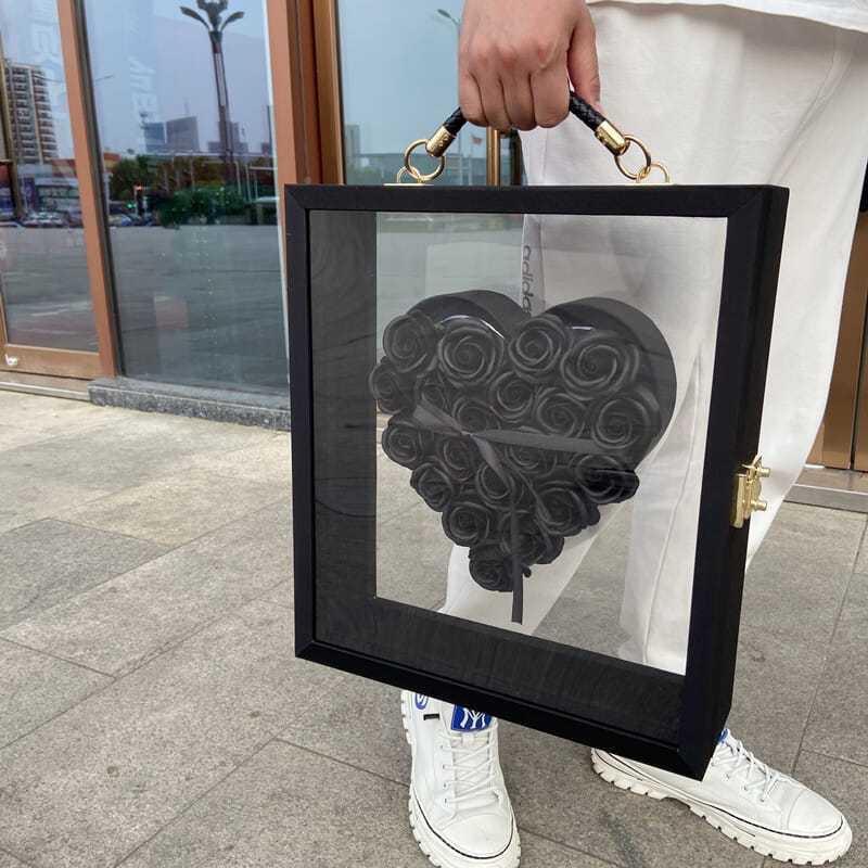 超大半透盒明开窗材质亚力克心包装透明形石4440050纹手提袋花艺