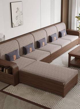 冬南UIR美黑代胡桃木客现厅实木沙发轻奢别墅实木夏两用储物实木