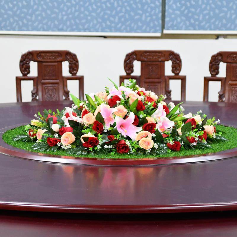 酒装店餐转盘花桌大圆桌中间草饰花圆形假花摆45645dgh件绿色坪台