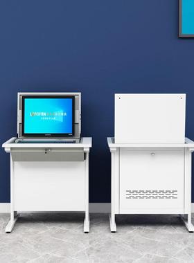 学校机房制单双人LFF-D02位翻电转脑钢桌隐藏式多电功能脑桌