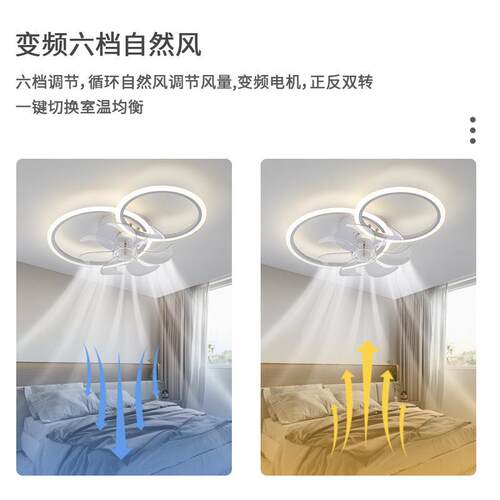 跨圆境日459规卧风灯现代简约客厅吊扇扇灯个性书房极简圈室电风
