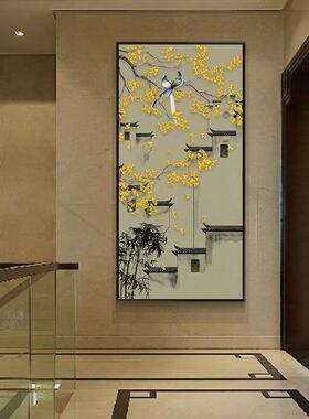 城古建新中式玄QX202101关装饰尽竖徽版走廊头过道挂画徽画派建筑