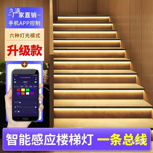 楼PLC二线PLC二线梯步灯感应灯网红流水灯楼梯踏灯免布线灯台阶带