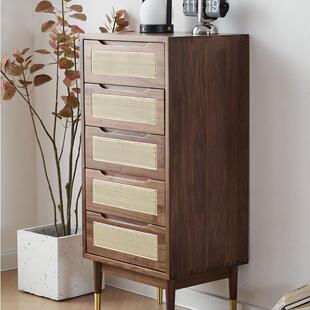 黑桃木全实木五斗柜无品牌 厅房间主卧收纳柜胡抽 藤室编斗柜客式