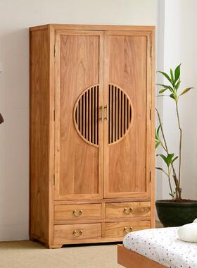 复古老榆木衣柜家衣物收柜居纳实木双开卧室门挂衣柜落地91691衣