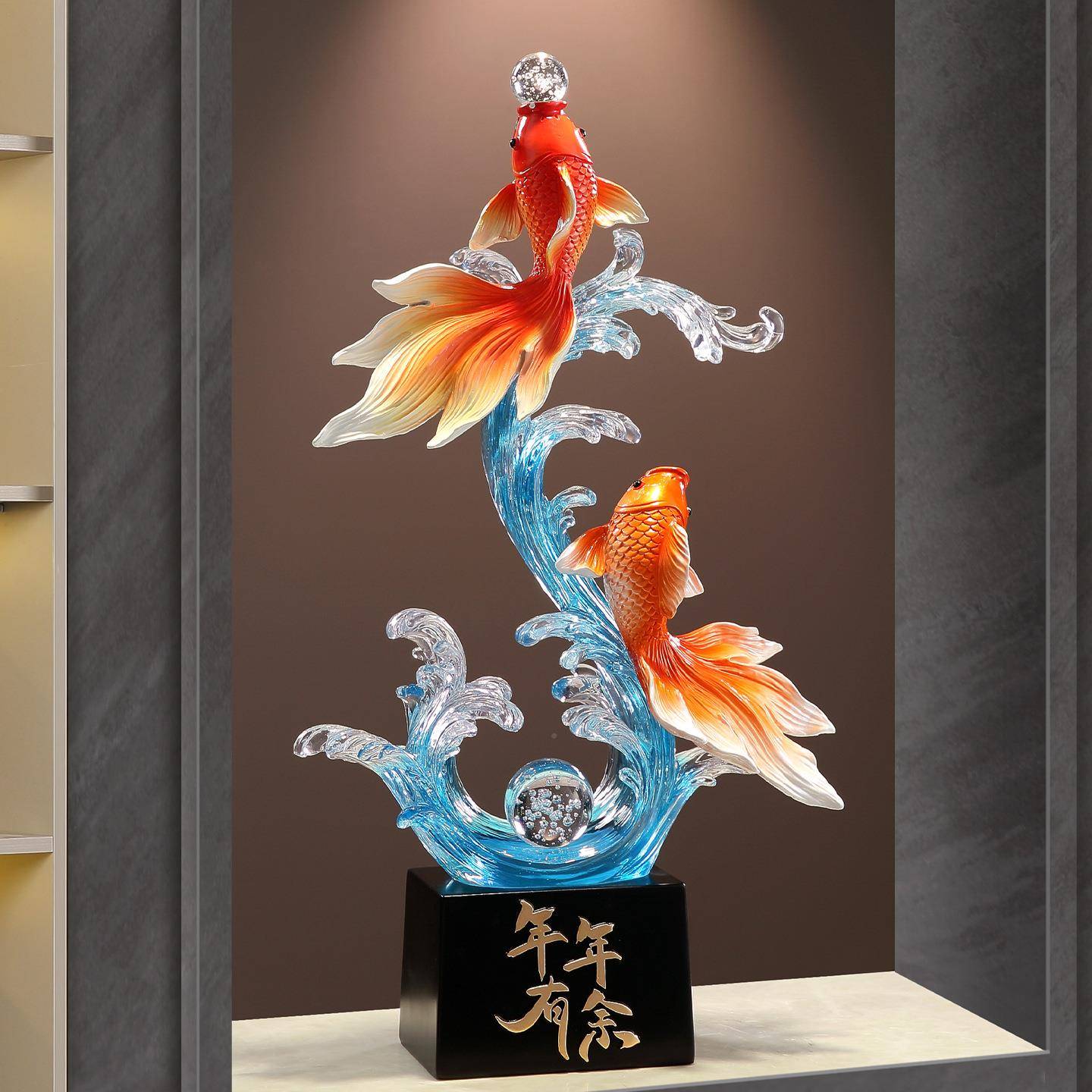 透明树脂关仿水晶招财鱼客ZCK摆件入户玄屏厅风办公室锦锂竖长高