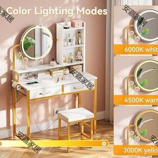 梳妆,台带妆镜子和RQR灯光化妆带灯桌和椅镜子卧室小型梳台镜白色