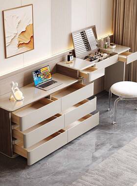 泡翻森盖梳妆台斗柜一体意芙式卧室现简36代约床尾主卧化妆桌实木