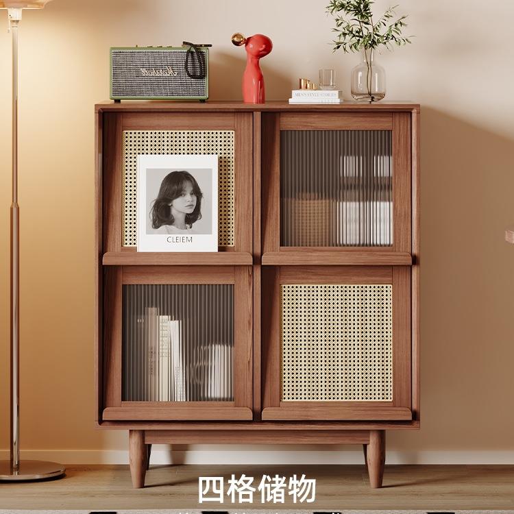 式红林日实木书985记柜斗柜收纳储物柜一日体杂志柜玻璃置物客厅