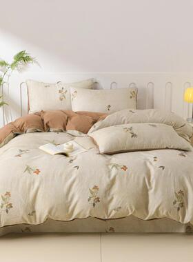 层全棉双被纱床上品四件套纯棉床52941笠三件套小清新田园风用格