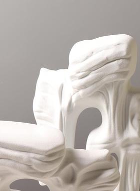 陶瓷假形山房书茶室装饰摆件样板房创GYK意白色工艺壁柜扁摆品设