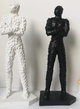 现居货树脂工艺品摆件客厅家黑马赛克人白物克马赛人个性人装饰摆