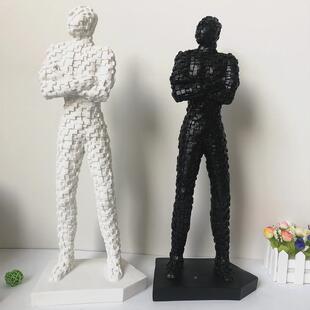现居货树脂工艺品摆件客厅家黑马赛克人白物克马赛人个性人装饰摆