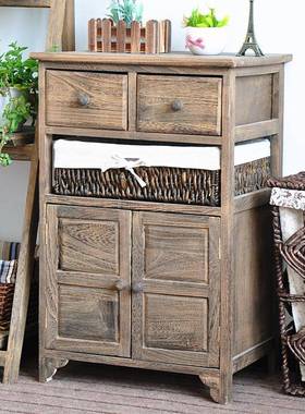 美式田园实木床编头柜藤屉收纳卧柜室复古柜子抽五斗CSN柜小型储