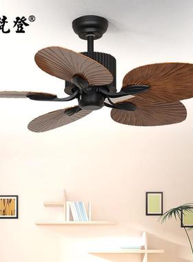 美式吊扇灯餐扇厅胶叶风灯扇客厅复古带66183灯吊扇家用电风吊遥