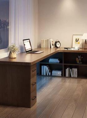 木靠台式电脑桌书架一LTX体桌异形家简约现实代卧用室墙L型转角书