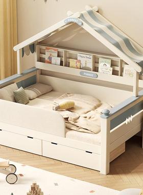 实木童儿床女公主床带拖床护宝栏木屋床宝1.5ZHUm单人床男孩树屋