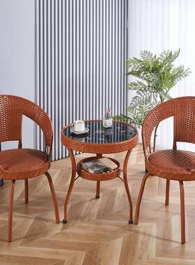 休VJI闲椅子户圆桌转椅几茶客厅室藤内椅三件套阳台外桌椅仿藤五