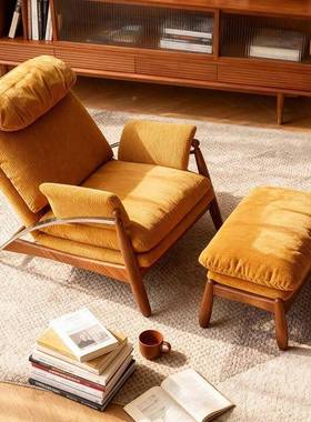 复古单人沙发休别墅客厅阳台卧躺室民宿椅接待区BOL域黄色灯芯绒