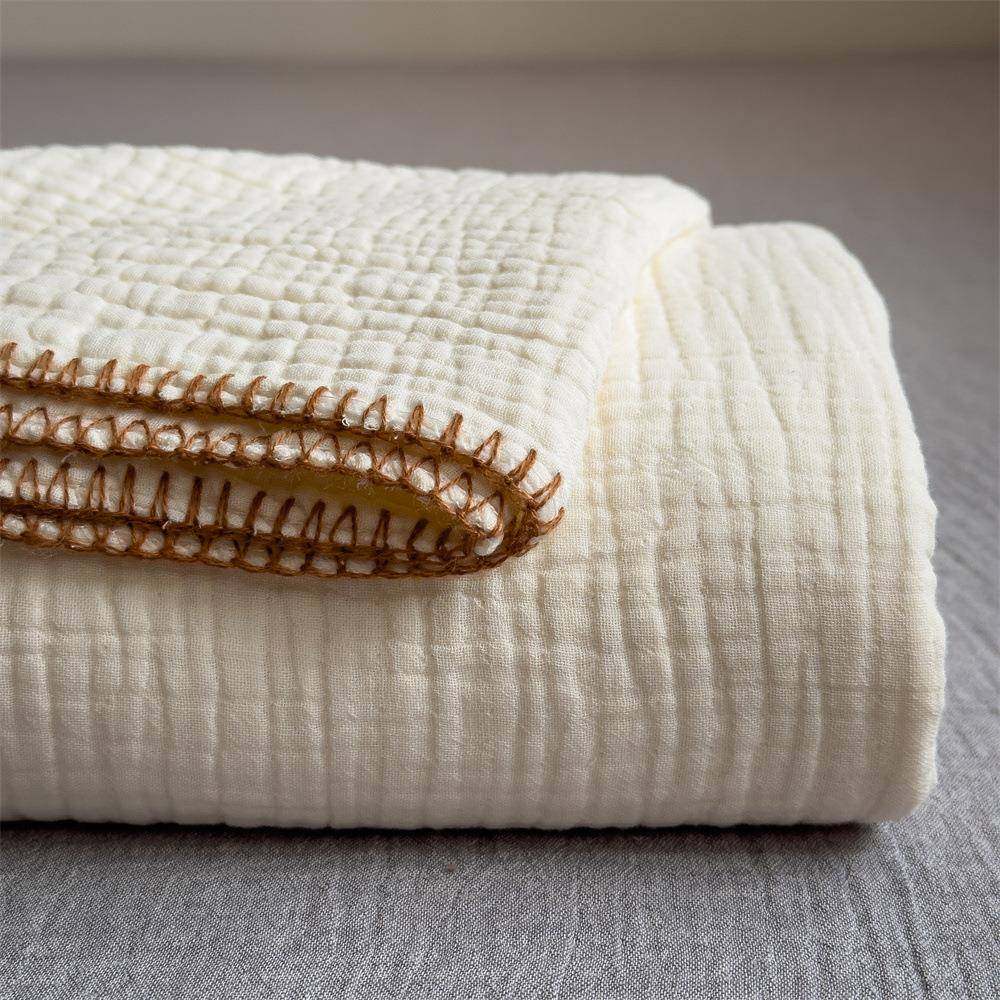 棉多居功能四层皱皱纱毯婴幼儿午ZMV睡沙发盖布毯毛巾被全子家毯