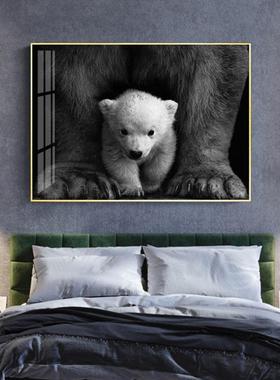 黑白业工风北极熊儿装饰画卡通童房ITP创意卧客厅书房装饰室画挂