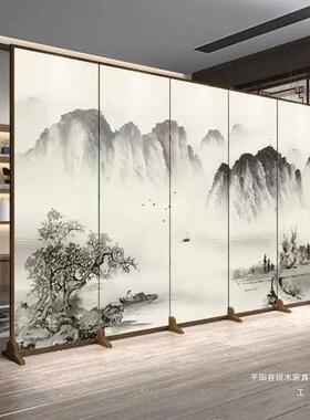 古典中木质屏风隔F987J8HH断客厅进门玄关装式折饰茶室山水屏叠移