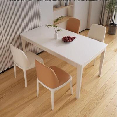 红白色奶油风22610实木板餐现代简约家用小户型长方形餐桌桌网椅