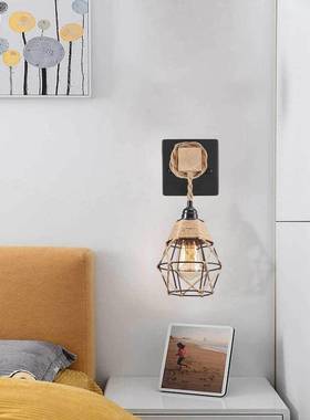 古绳麻笼仔头NYR墙复吊灯美式创意室内家用木吊灯
