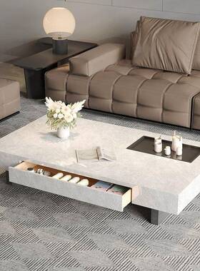 意式轻悬17239浮然洞石茶几天现代简约奢长新方形茶桌设计师款客