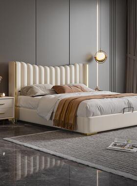 轻奢皮床S921#.现代奢华15高端卧室.18米双人主实卧储物厂家直销