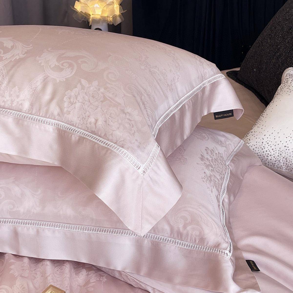 天丝棉提花四件套轻奢档别墅床JFQ套上用空品高4件被套床单镂春夏