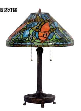 厂室家销18寸帝直尼凡灯饰灯书60709房卧床头台灯金鱼彩色玻璃灯
